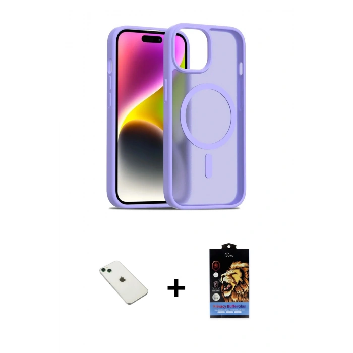 MARSİLYAN™- iPhone 14 Kılıf Siluet Minimal Prime - Siyah Buffer Hayalet Cam Ekran Koruyucu + Diamond Kamera Lens - YL