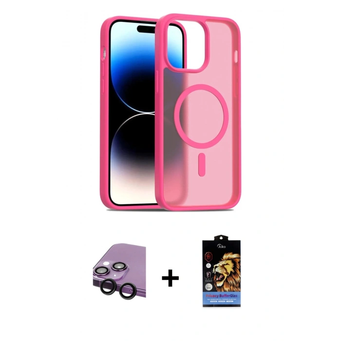 MARSİLYAN™- iPhone 14 Kılıf Siluet Minimal Prime - Siyah Buffer Hayalet Cam Ekran Koruyucu + Raze Metal Kamera Lens - SH