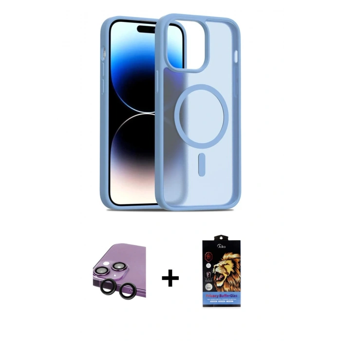 MARSİLYAN™- iPhone 14 Kılıf Siluet Minimal Prime - Siyah Buffer Hayalet Cam Ekran Koruyucu + Raze Metal Kamera Lens - SH
