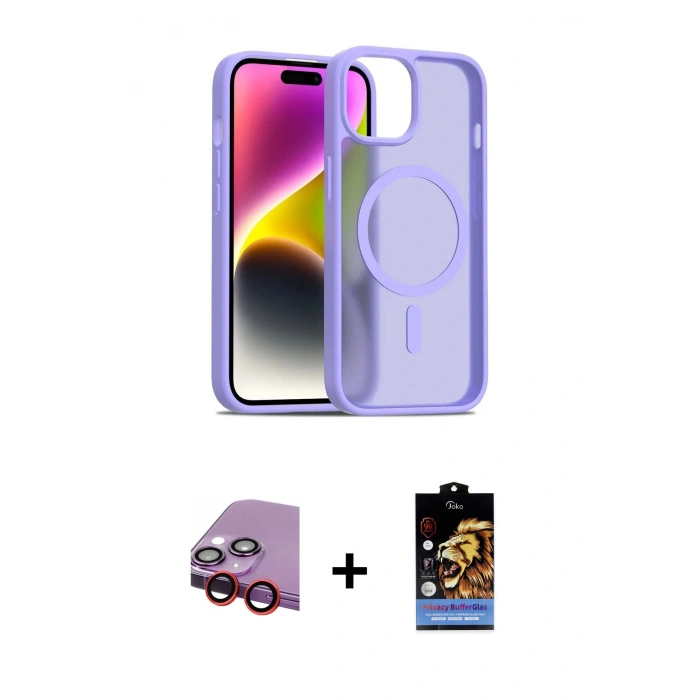 MARSİLYAN™- iPhone 14 Kılıf Siluet Minimal Prime - Siyah Buffer Hayalet Cam Ekran Koruyucu + Raze Metal Kamera Lens - KI