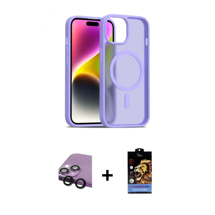 MARSİLYAN™- iPhone 14 Kılıf Siluet Minimal Prime - Siyah Buffer Hayalet Cam Ekran Koruyucu + Raze Metal Kamera Lens - SH
