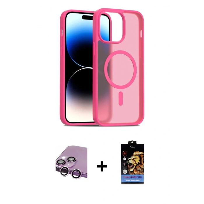 MARSİLYAN™- iPhone 14 Kılıf Siluet Minimal Prime - Siyah Buffer Hayalet Cam Ekran Koruyucu + Raze Metal Kamera Lens - MR