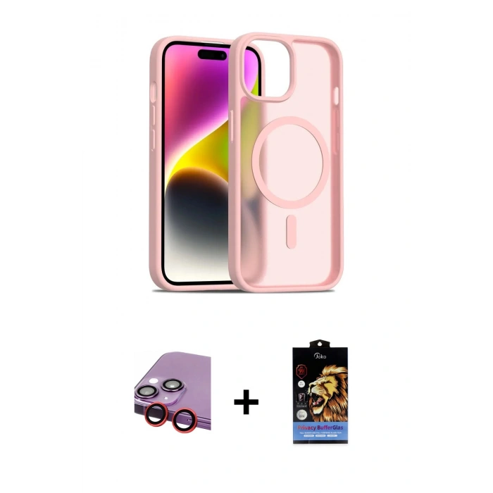 MARSİLYAN™- iPhone 14 Kılıf Siluet Minimal Prime - Siyah Buffer Hayalet Cam Ekran Koruyucu + Raze Metal Kamera Lens - KI