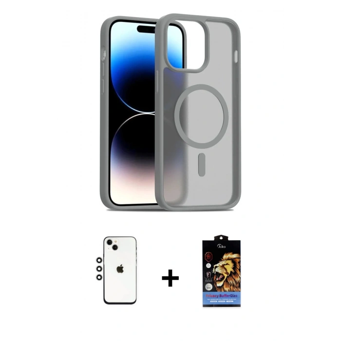 MARSİLYAN™- iPhone 14 Kılıf Siluet Minimal Prime - Siyah Buffer Hayalet Cam Ekran Koruyucu + Shine Kamera Lens - GS