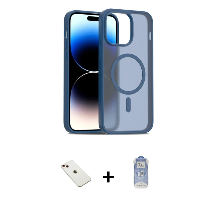 MARSİLYAN™- iPhone 14 Kılıf Siluet Minimal Prime - Siyah Joko Magic 5D Cam + Diamond Kamera Lens - KI