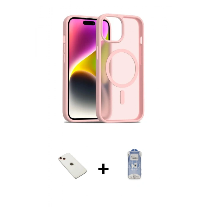 MARSİLYAN™- iPhone 14 Kılıf Siluet Minimal Prime - Siyah Joko Magic 5D Cam + Diamond Kamera Lens - KI
