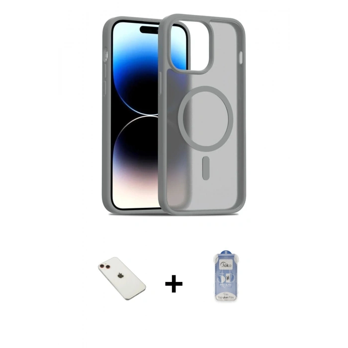 MARSİLYAN™- iPhone 14 Kılıf Siluet Minimal Prime - Siyah Joko Magic 5D Cam + Diamond Kamera Lens - KI