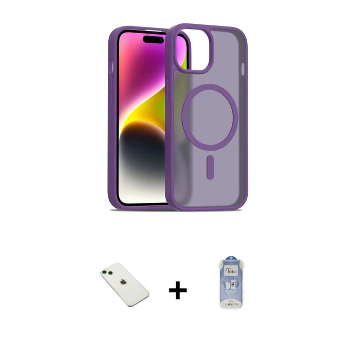 MARSİLYAN™- iPhone 14 Kılıf Siluet Minimal Prime - Siyah Joko Magic 5D Cam + Diamond Kamera Lens - YL
