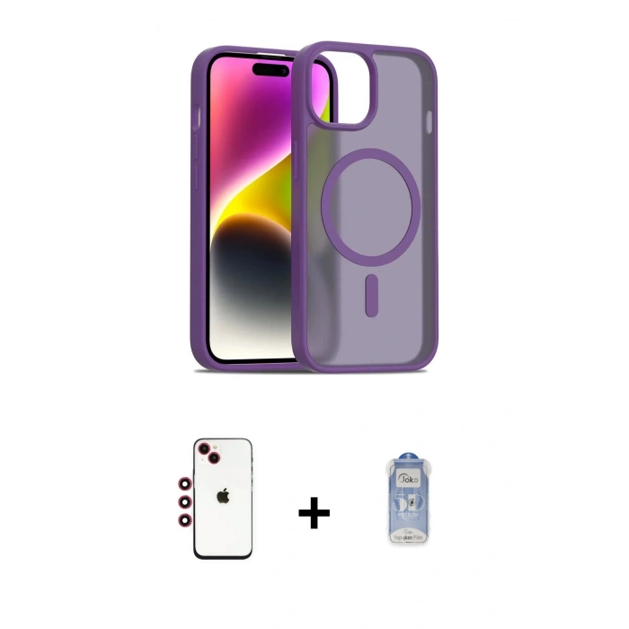 MARSİLYAN™- iPhone 14 Kılıf Siluet Minimal Prime - Siyah Joko Magic 5D Cam + Shine Kamera Lens - KI