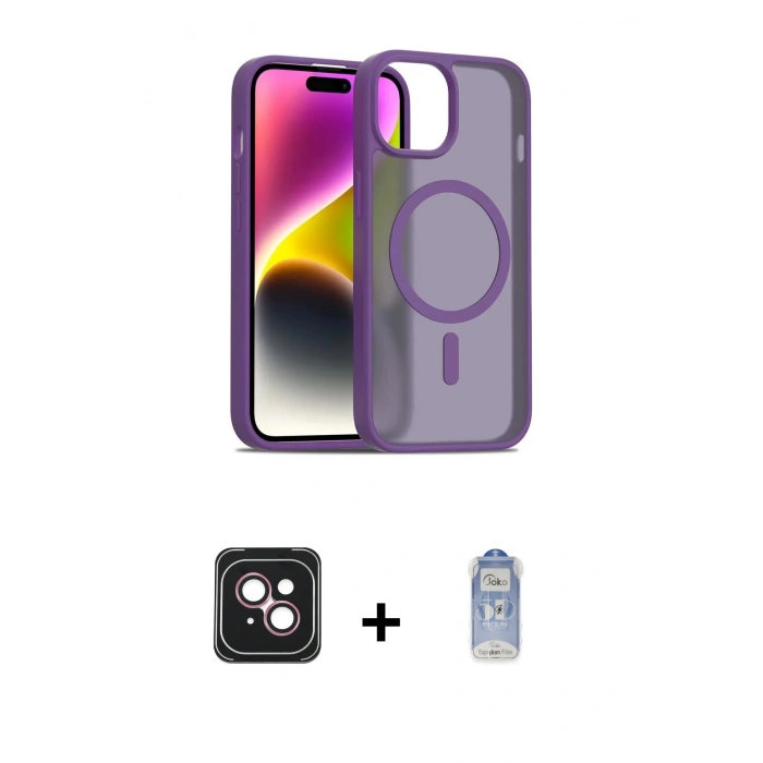 MARSİLYAN™- iPhone 14 Kılıf Siluet Minimal Prime - Siyah Joko Magic 5D Cam + PVD Metal Kamera Lens - PE