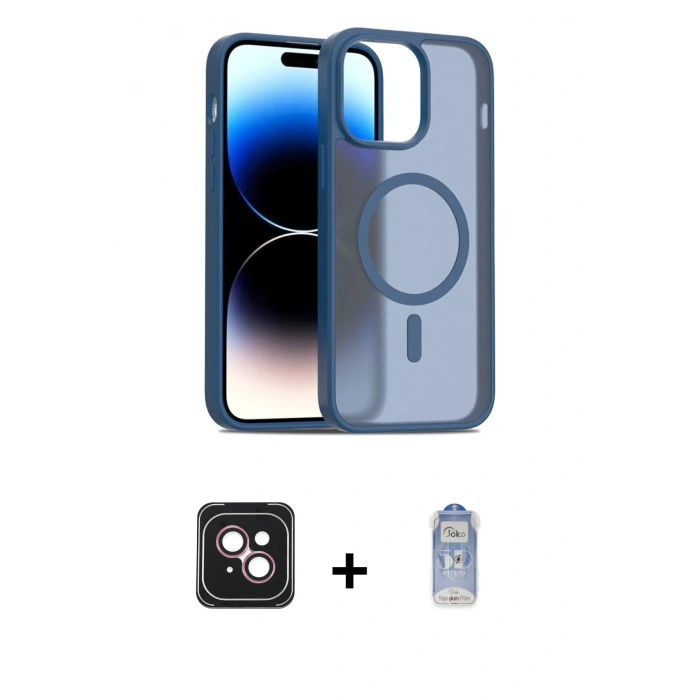 MARSİLYAN™- iPhone 14 Kılıf Siluet Minimal Prime - Siyah Joko Magic 5D Cam + PVD Metal Kamera Lens - PE
