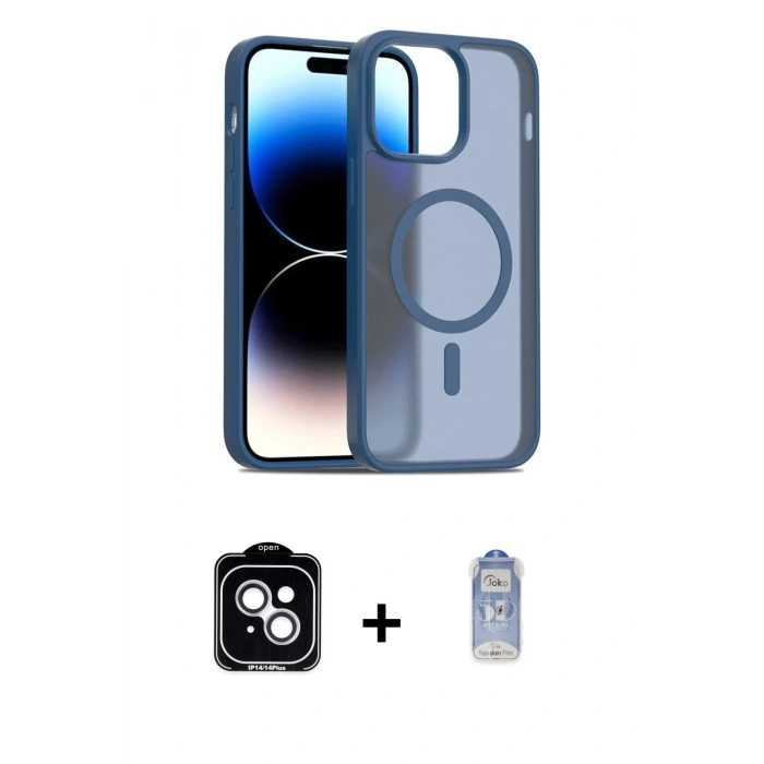 MARSİLYAN™- iPhone 14 Kılıf Siluet Minimal Prime - Siyah Joko Magic 5D Cam + PVD Metal Kamera Lens - GS