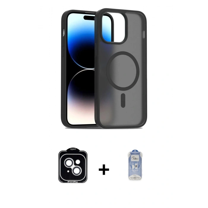 MARSİLYAN™- iPhone 14 Kılıf Siluet Minimal Prime - Siyah Joko Magic 5D Cam + PVD Metal Kamera Lens - GS