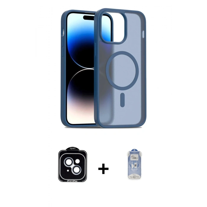 MARSİLYAN™- iPhone 14 Kılıf Siluet Minimal Prime - Siyah Joko Magic 5D Cam + PVD Metal Kamera Lens - MI