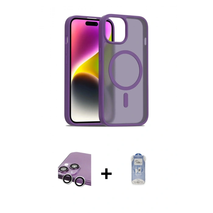 MARSİLYAN™- iPhone 14 Kılıf Siluet Minimal Prime - Siyah Joko Magic 5D Cam + Raze Metal Kamera Lens - GS