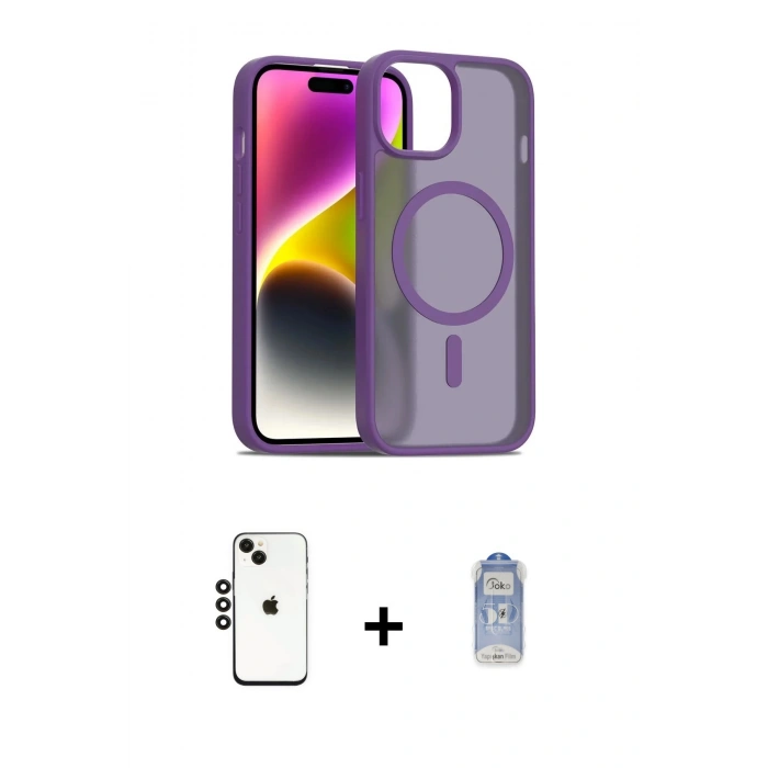 MARSİLYAN™- iPhone 14 Kılıf Siluet Minimal Prime - Siyah Joko Magic 5D Cam + Shine Kamera Lens - SH