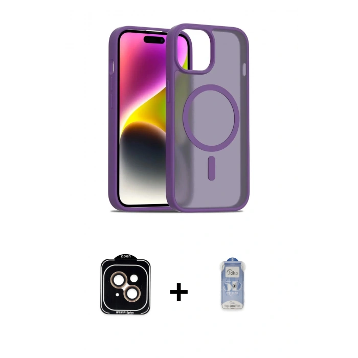MARSİLYAN™- iPhone 14 Kılıf Siluet Minimal Prime - Siyah Joko Magic 5D Cam + PVD Metal Kamera Lens - TU