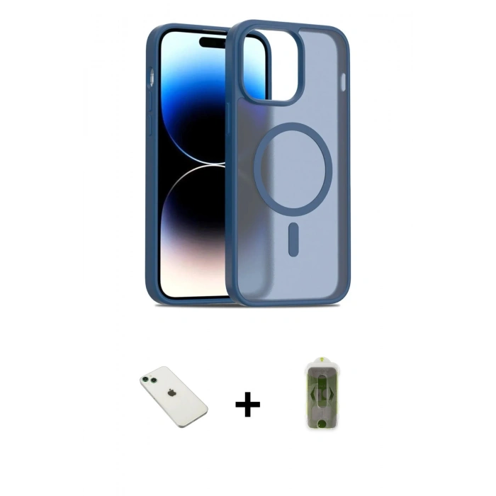 MARSİLYAN™- iPhone 14 Kılıf Siluet Minimal Prime - Siyah Joko Magic 5D Hayalet Cam + Diamond Kamera Lens - YL