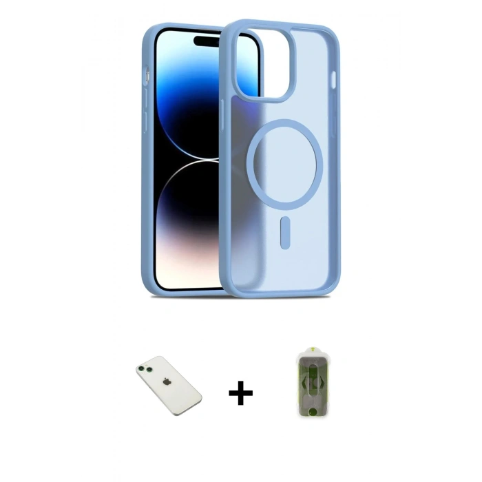 MARSİLYAN™- iPhone 14 Kılıf Siluet Minimal Prime - Siyah Joko Magic 5D Hayalet Cam + Diamond Kamera Lens - YL