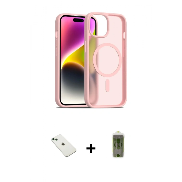 MARSİLYAN™- iPhone 14 Kılıf Siluet Minimal Prime - Siyah Joko Magic 5D Hayalet Cam + Diamond Kamera Lens - YL