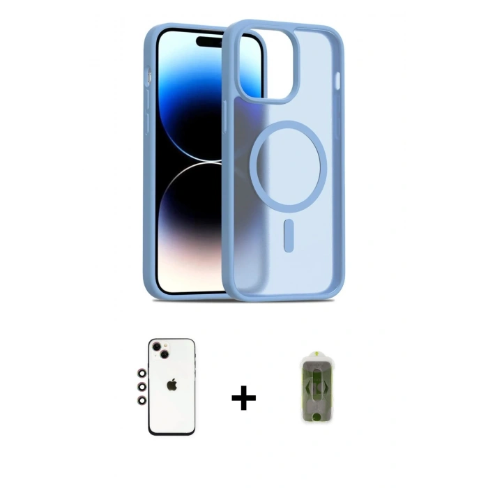 MARSİLYAN™- iPhone 14 Kılıf Siluet Minimal Prime - Siyah Joko Magic 5D Hayalet Cam + Gökkuşağı Shine Kamera Lens