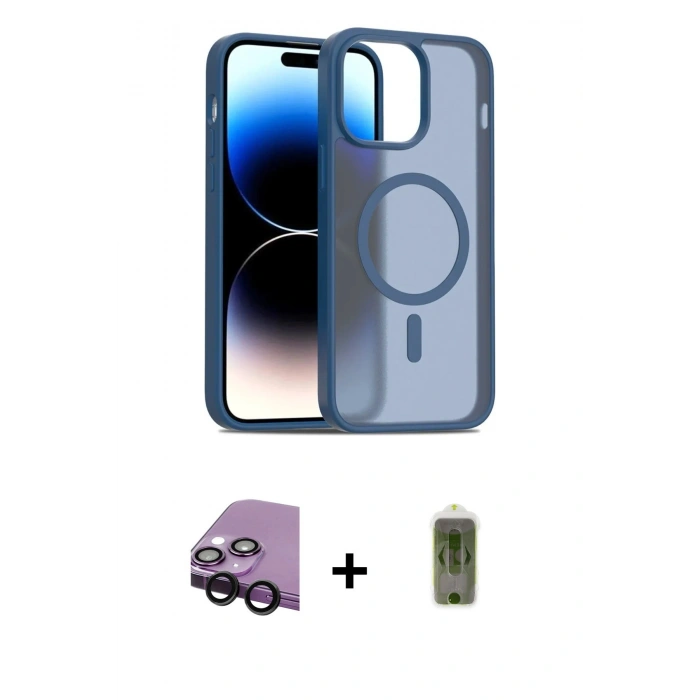 MARSİLYAN™- iPhone 14 Kılıf Siluet Minimal Prime - Siyah Joko Magic 5D Hayalet Cam + Raze Metal Kamera Lens - SH