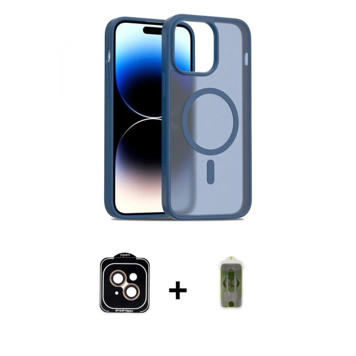 MARSİLYAN™- iPhone 14 Kılıf Siluet Minimal Prime - Siyah Joko Magic 5D Hayalet Cam + Turuncu PVD Metal Kamera Lens