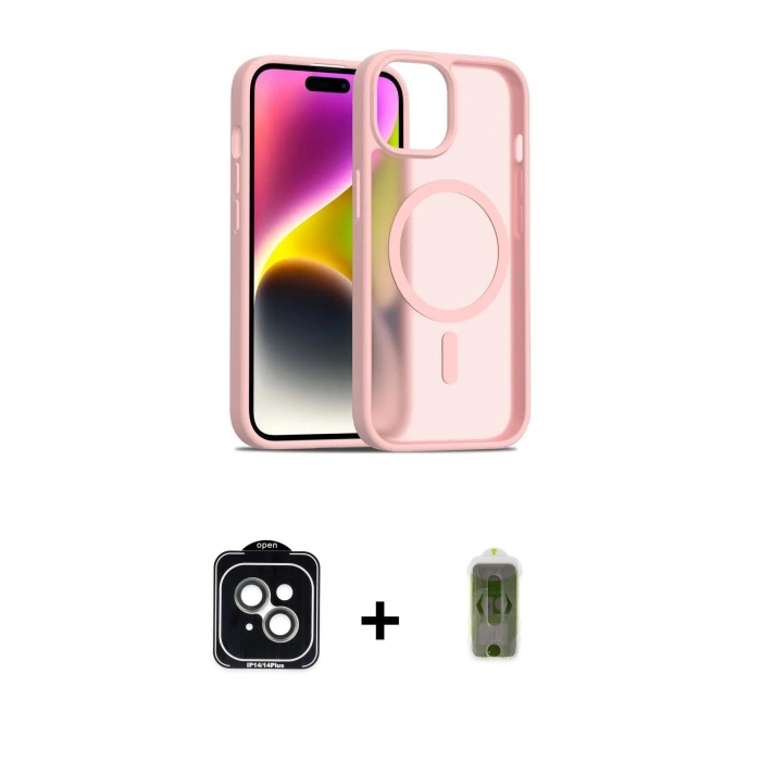 MARSİLYAN™- iPhone 14 Kılıf Siluet Minimal Prime - Siyah Joko Magic 5D Hayalet Cam + PVD Metal Kamera Lens - YL