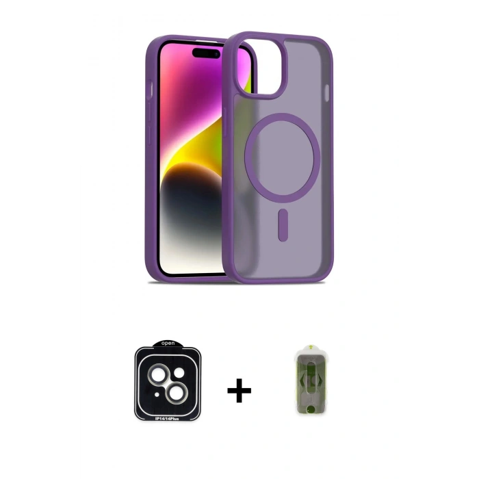 MARSİLYAN™- iPhone 14 Kılıf Siluet Minimal Prime - Siyah Joko Magic 5D Hayalet Cam + PVD Metal Kamera Lens - YL