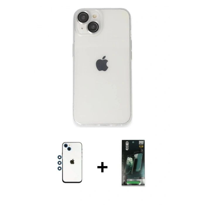 MARSİLYAN™- iPhone 14 Kılıf Ufuk Minimal Özel Seri - Şeffaf 360 Full Body Arka Koruyucu + Shine Kamera Lens - MI