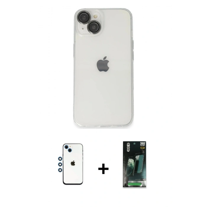MARSİLYAN™- iPhone 14 Kılıf Ufuk Minimal Özel Seri - Şeffaf 360 Full Body Arka Koruyucu + Shine Kamera Lens - MI