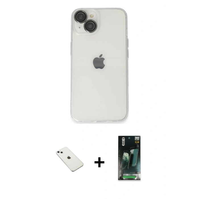 MARSİLYAN™- iPhone 14 Kılıf Ufuk Minimal Özel Seri - Şeffaf 360 Full Body Arka Koruyucu + Diamond Kamera Lens - SABE