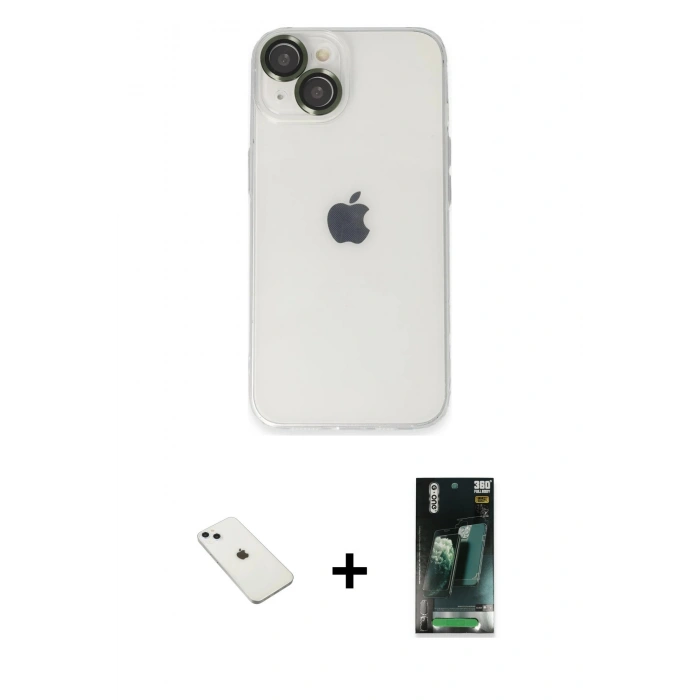 MARSİLYAN™- iPhone 14 Kılıf Ufuk Minimal Özel Seri - Şeffaf 360 Full Body Arka Koruyucu + Diamond Kamera Lens - SABE