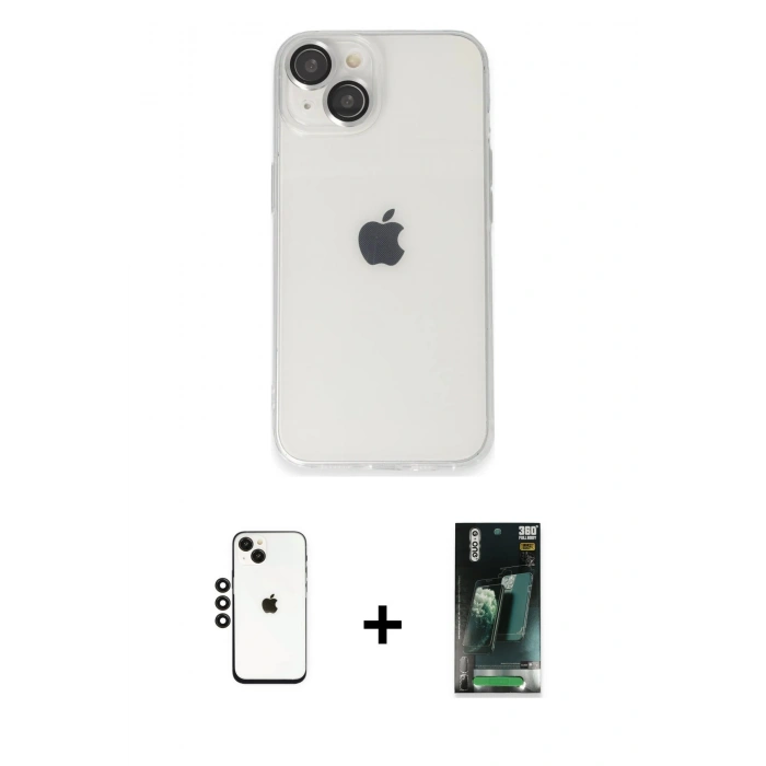 MARSİLYAN™- iPhone 14 Kılıf Ufuk Minimal Özel Seri - Şeffaf 360 Full Body Arka Koruyucu + Shine Kamera Lens - SH