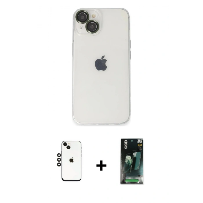 MARSİLYAN™- iPhone 14 Kılıf Ufuk Minimal Özel Seri - Şeffaf 360 Full Body Arka Koruyucu + Shine Kamera Lens - SH