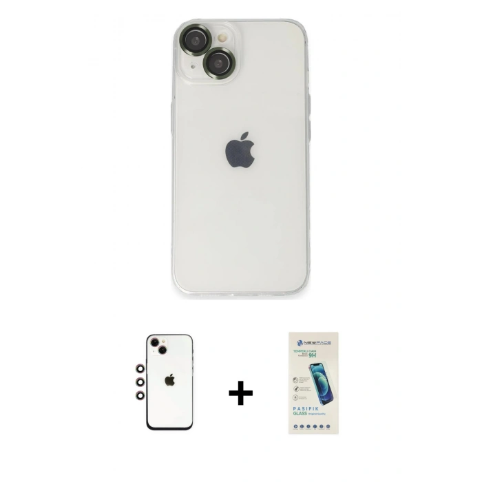 MARSİLYAN™- iPhone 14 Kılıf Ufuk Minimal Özel Seri - Şeffaf Pasifik Cam Ekran Koruyucu + Shine Kamera Lens - GI