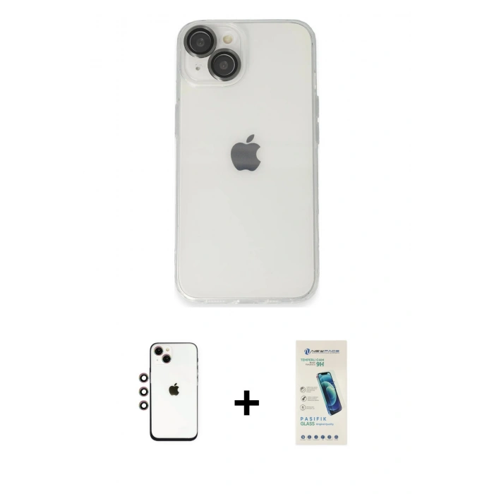 MARSİLYAN™- iPhone 14 Kılıf Ufuk Minimal Özel Seri - Şeffaf Pasifik Cam Ekran Koruyucu + Shine Kamera Lens - GI