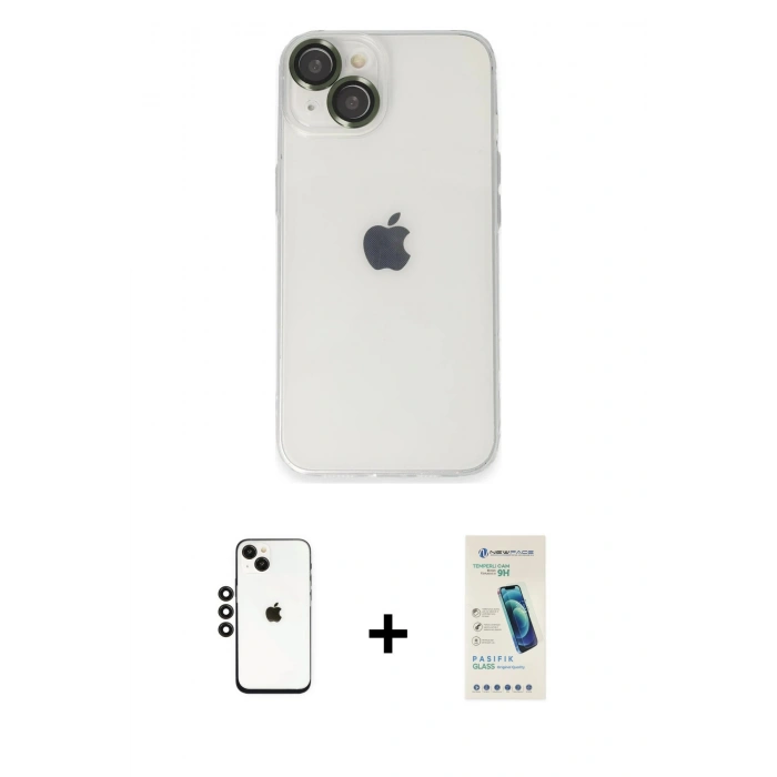 MARSİLYAN™- iPhone 14 Kılıf Ufuk Minimal Özel Seri - Şeffaf Pasifik Cam Ekran Koruyucu + Shine Kamera Lens - SH