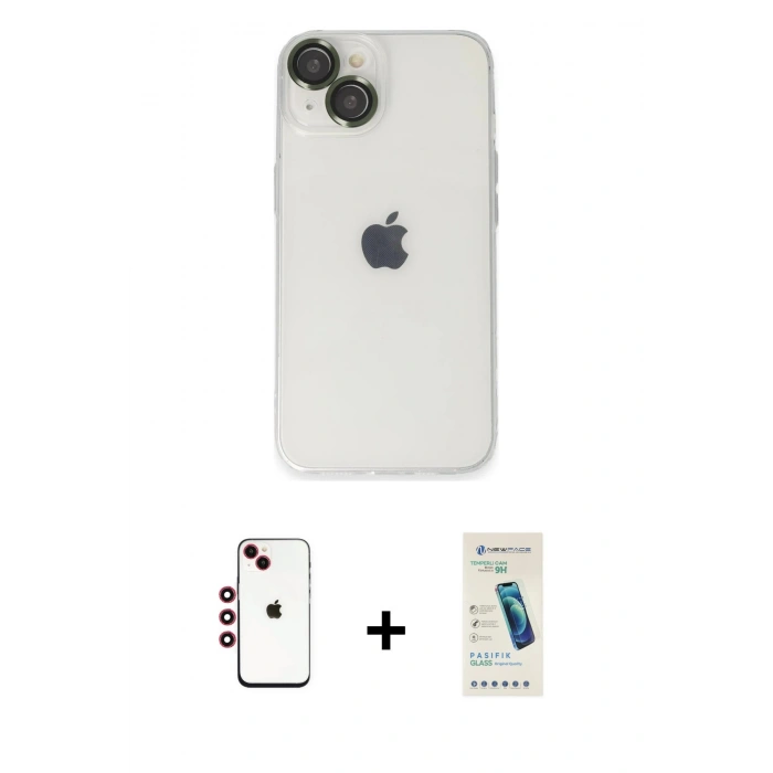 MARSİLYAN™- iPhone 14 Kılıf Ufuk Minimal Özel Seri - Şeffaf Pasifik Cam Ekran Koruyucu + Shine Kamera Lens - KI