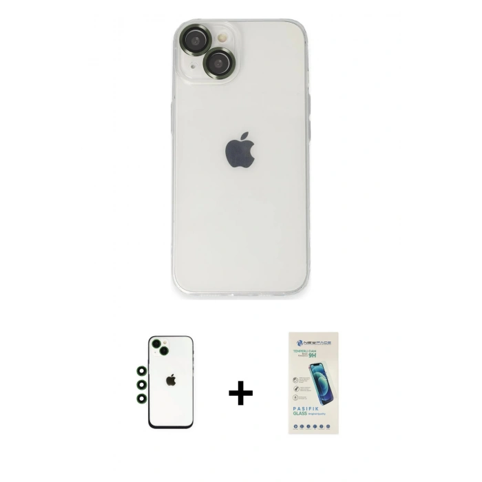 MARSİLYAN™- iPhone 14 Kılıf Ufuk Minimal Özel Seri - Şeffaf Pasifik Cam Ekran Koruyucu + Shine Kamera Lens - YL