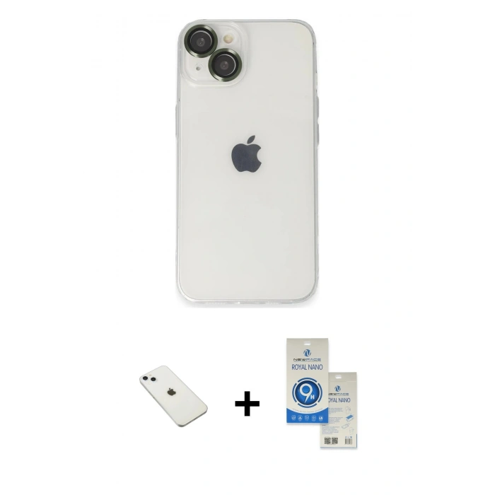 MARSİLYAN™- iPhone 14 Kılıf Ufuk Minimal Özel Seri - Şeffaf Royal Nano Ekran Koruyucu + Diamond Kamera Lens - SABE
