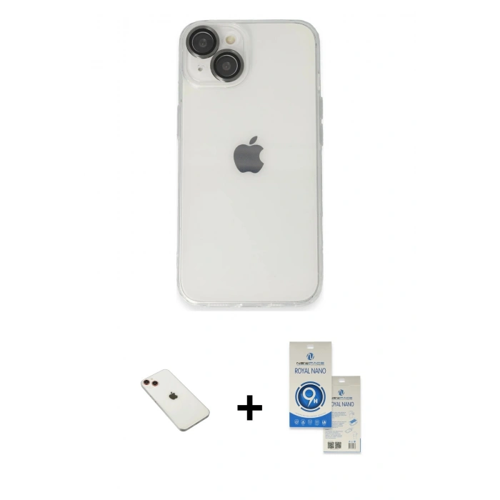 MARSİLYAN™- iPhone 14 Kılıf Ufuk Minimal Özel Seri - Şeffaf Royal Nano Ekran Koruyucu + Diamond Kamera Lens - KI
