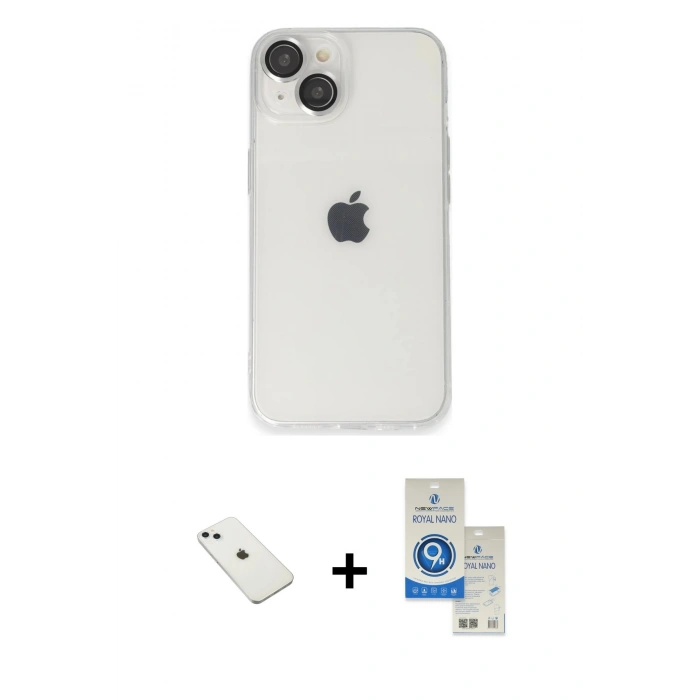 MARSİLYAN™- iPhone 14 Kılıf Ufuk Minimal Özel Seri - Şeffaf Royal Nano Ekran Koruyucu + Diamond Kamera Lens - SABE