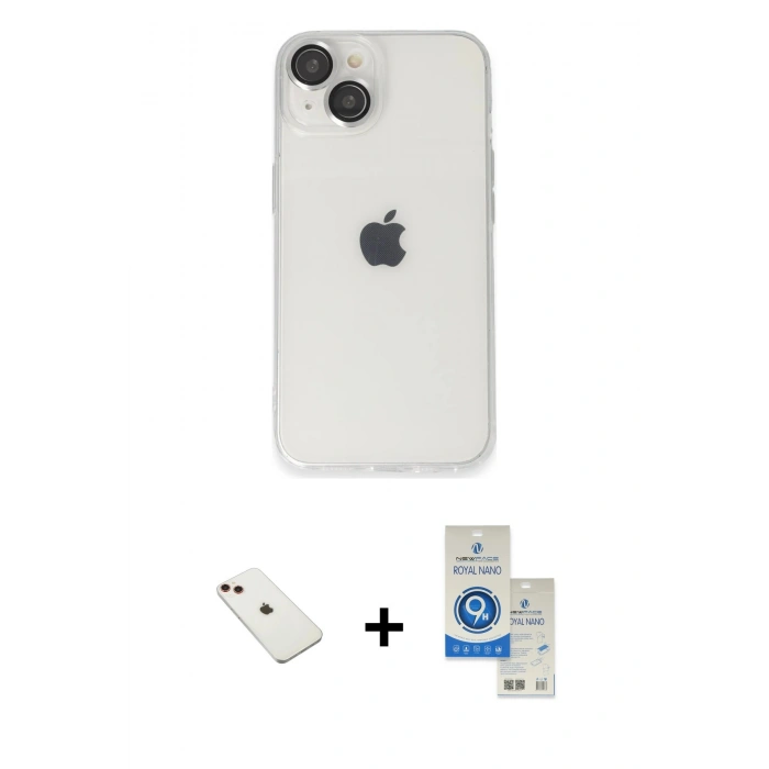MARSİLYAN™- iPhone 14 Kılıf Ufuk Minimal Özel Seri - Şeffaf Royal Nano Ekran Koruyucu + Diamond Kamera Lens - KI