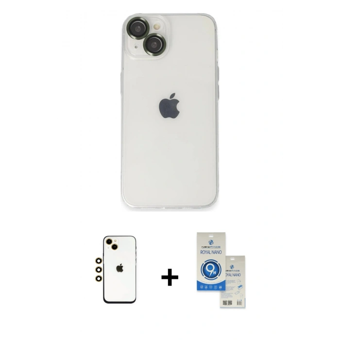 MARSİLYAN™- iPhone 14 Kılıf Ufuk Minimal Özel Seri - Şeffaf Royal Nano Ekran Koruyucu + Shine Kamera Lens - GD