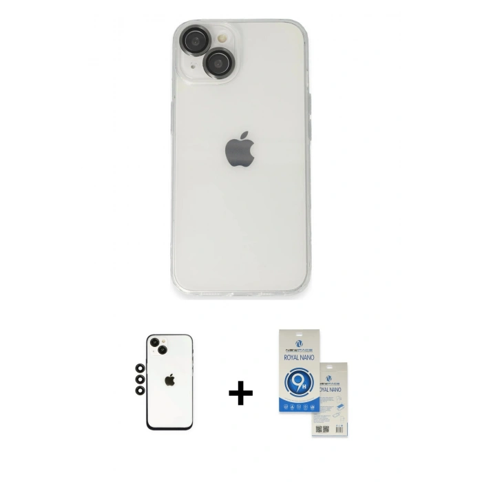 MARSİLYAN™- iPhone 14 Kılıf Ufuk Minimal Özel Seri - Şeffaf Royal Nano Ekran Koruyucu + Shine Kamera Lens - SH