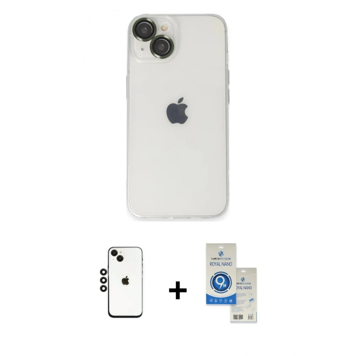 MARSİLYAN™- iPhone 14 Kılıf Ufuk Minimal Özel Seri - Şeffaf Royal Nano Ekran Koruyucu + Shine Kamera Lens - SH