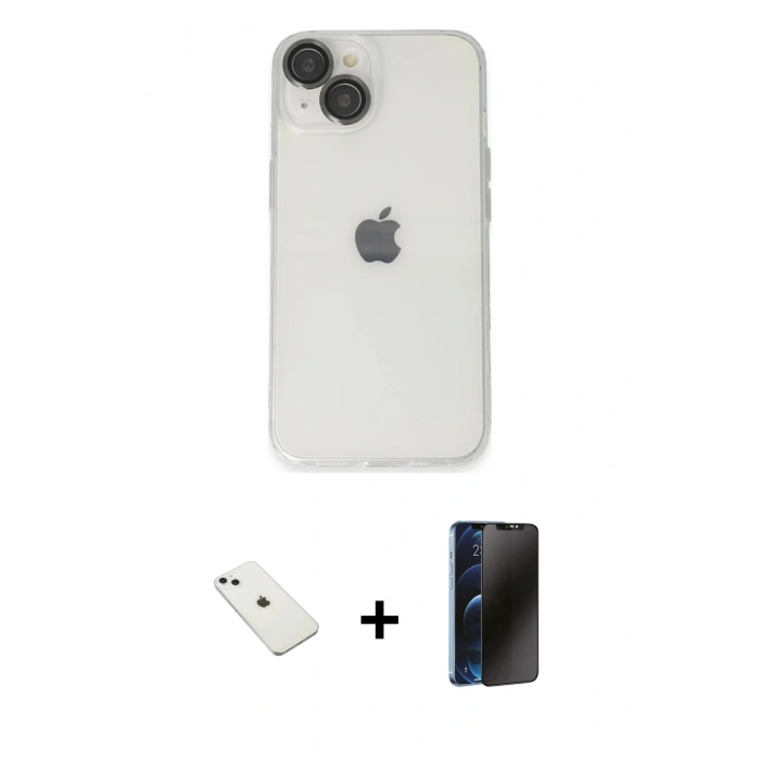 MARSİLYAN™- iPhone 14 Kılıf Ufuk Minimal Özel Seri - Siyah 3D Antistatik Hayalet Cam Ekran Koruyucu + Diamond Kamera Lens - SABE
