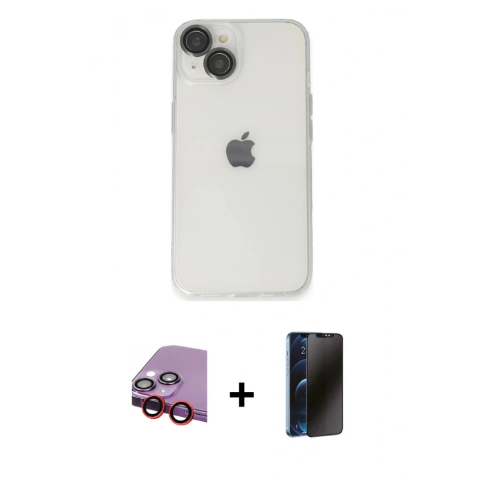 MARSİLYAN™- iPhone 14 Kılıf Ufuk Minimal Özel Seri - Siyah 3D Antistatik Hayalet Cam Ekran Koruyucu + Raze Metal Kamera Lens - KI