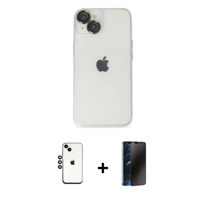 MARSİLYAN™- iPhone 14 Kılıf Ufuk Minimal Özel Seri - Siyah 3D Antistatik Hayalet Cam Ekran Koruyucu + Shine Kamera Lens - SH